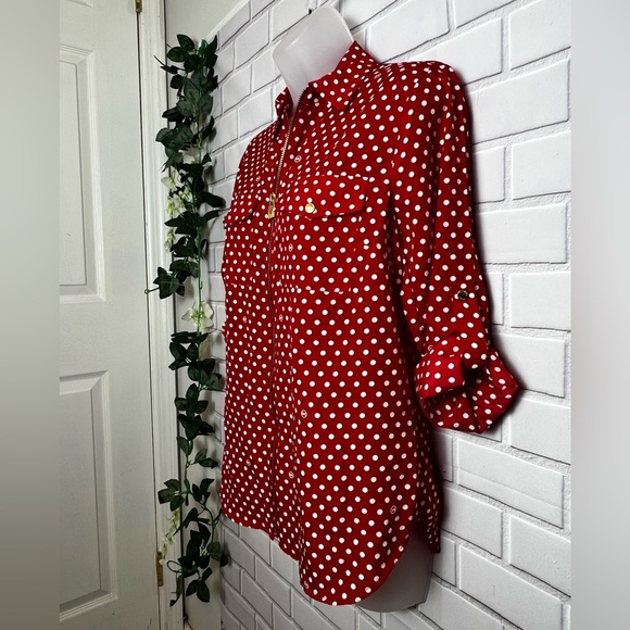 MICHAEL KORS dot print zip front red shirt / size S - Picture 10 of 14